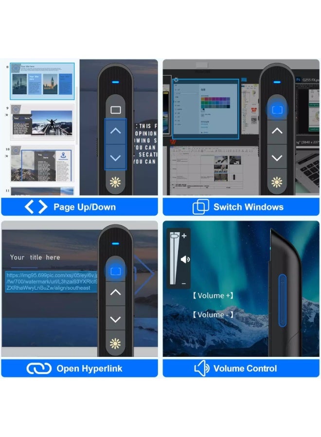 Wireless Presenter Remote Presentation Pointer Clicker USB C with Hyperlink Volume Remote Control, Powerpoint Board Slide Advancer Presentation Clicker for Mac/Laptop(NO Battery) - Image 5
